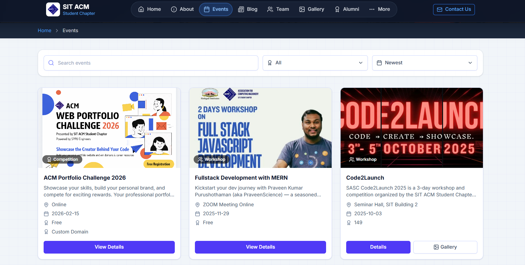 SIT ACM Website Screenshot 1